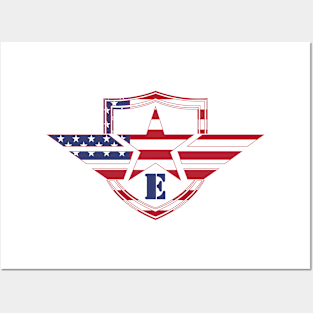 Letter E American Flag Monogram Initial Posters and Art